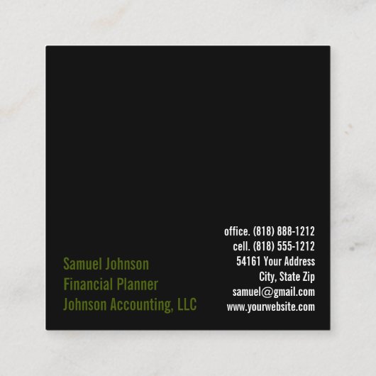 Finanzplaner Vermögensverwaltung Quadratische Visitenkarte (Rückseite)