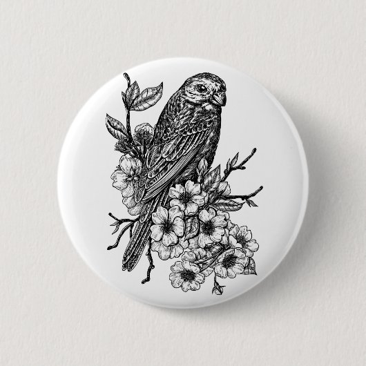 Finch auf Kirschzweig Button (Vorderseite)