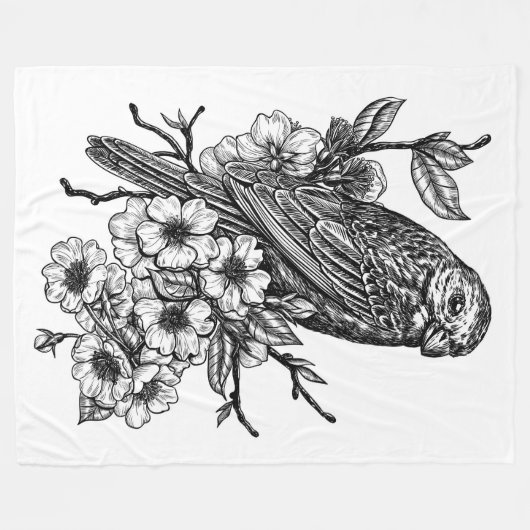 Finch auf Kirschzweig Fleecedecke (Vorderseite (Horizontal))