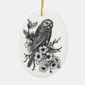 Finch auf Kirschzweig Keramik Ornament (Vorne)