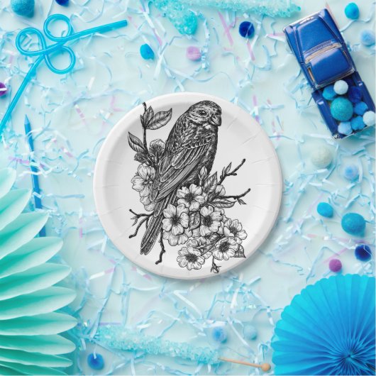 Finch auf Kirschzweig Pappteller (Party)