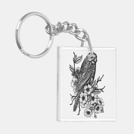 Finch auf Kirschzweig Schlüsselanhänger (Vorderseite links)