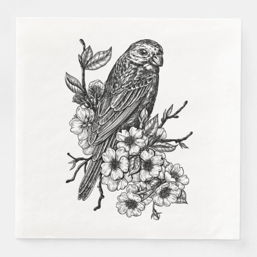 Finch auf Kirschzweig Serviette (Vorderseite)