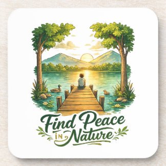 Find Peace in Nature Sunset Lake Scenic Art Coaste Getränkeuntersetzer