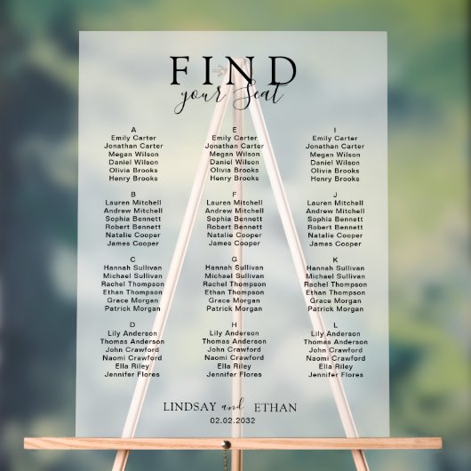 Find Your Seat! Elegant White Transparent Wedding Acrylschild (Neutral)