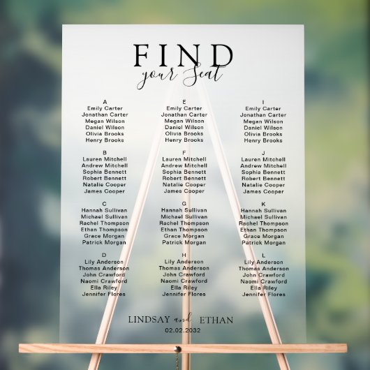 Find Your Seat! Elegant White Transparent Wedding Acrylschild (Neutral)