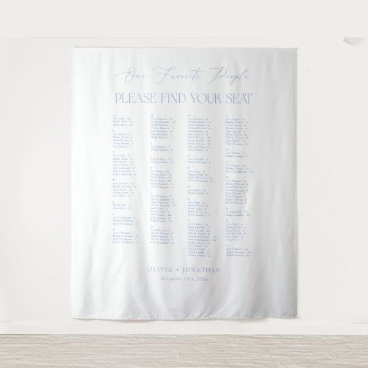  Find Your Seat Fabric Blue Wedding Seating Chart  Wandteppich (Vorderseite)