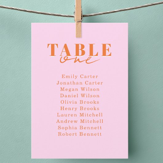 FIND YOUR SEAT! Pink Orange Bold Font Wedding Einladung