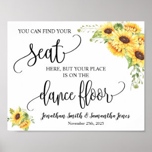 Find your seat wedding reception sunflowers sign poster