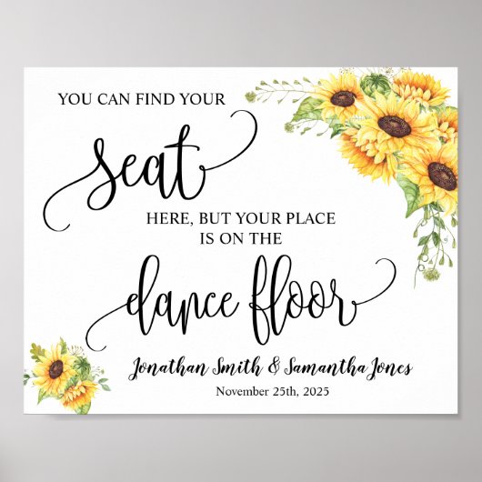 Find your seat wedding reception sunflowers sign poster (Vorne)
