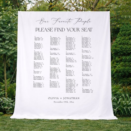 Find Your Seat Wedding Seating Chart  Fabric Wandteppich