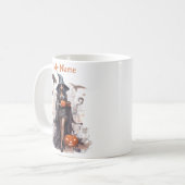 Finde mein Hexengeheimnis: Halloween Personalisier Kaffeetasse (Vorderseite Links)