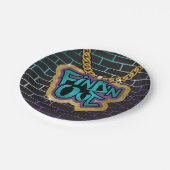 Finde 'N Out Plate! Aquamarin und Lila! Pappteller (Schrägansicht)