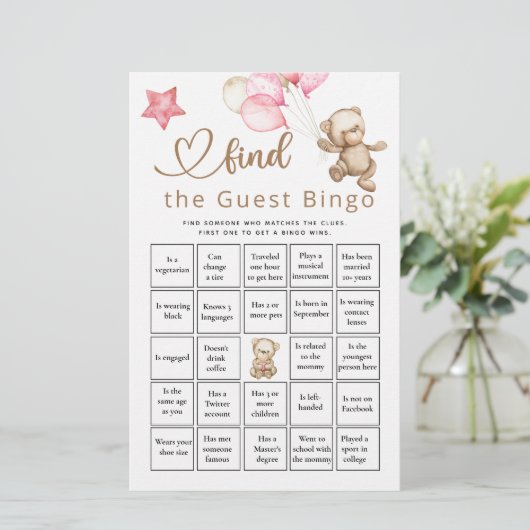Finden Sie das Bingo Baby Bear Baby Shower Game (Stehend Vorderseite)