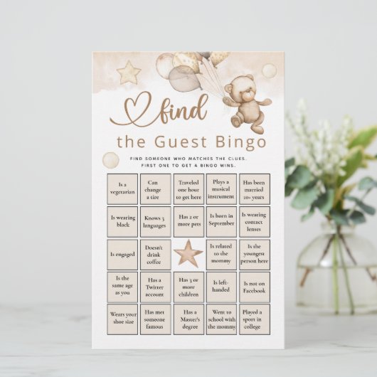 Finden Sie das Bingo Baby Bear Baby Shower Game (Stehend Vorderseite)