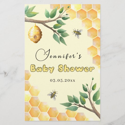 Finden Sie das Bingo Baby Bee Baby Shower Game (Rückseite)