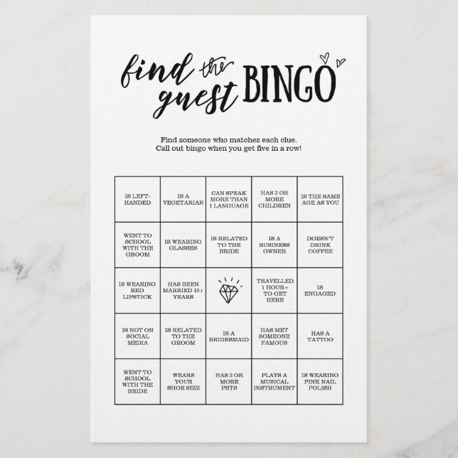 Finden Sie das Bingo Game für Hochzeit oder Bridal (Vorderseite)