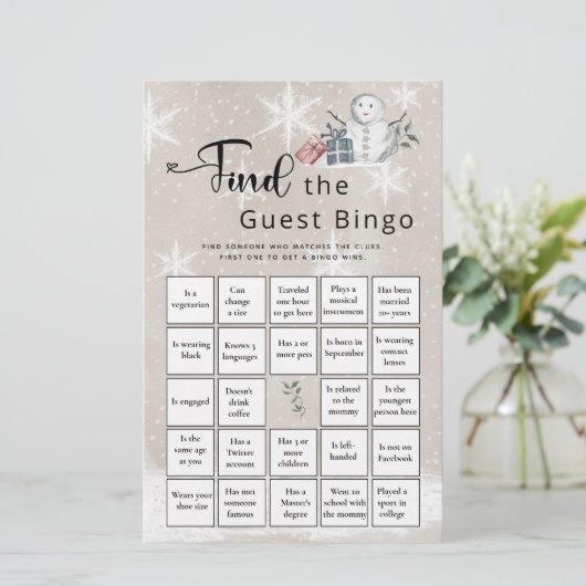 Finden Sie das Bingo Winter Baby Shower Game (Stehend Vorderseite)