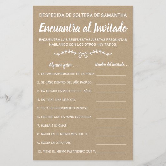 Finden Sie das englischsprachige Brautparty (Rückseite)