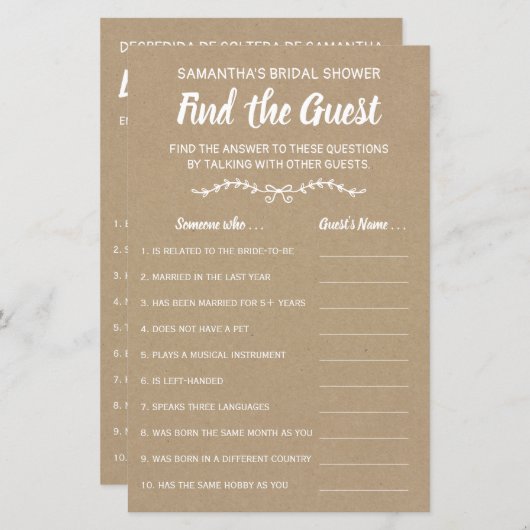 Finden Sie das englischsprachige Brautparty (Vorne/Hinten)