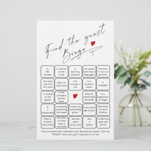 Finden Sie das Gast-Bingo Elegant-Skript-Bridal-Sp (Stehend Vorderseite)