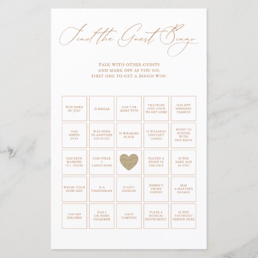 Finden Sie das Gast Bingo Elegantes Brautparty Spi (Vorderseite)