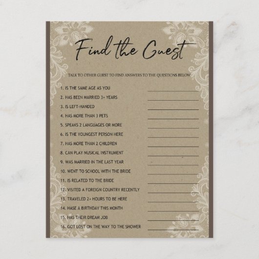 Finden Sie das Gast-Brautparty Begleitkarte (Vorderseite)