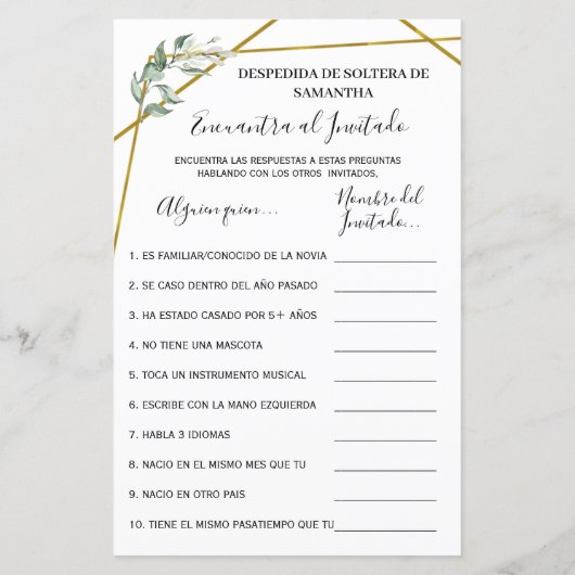 Finden Sie das Gast-Brautparty zweisprachig (Rückseite)