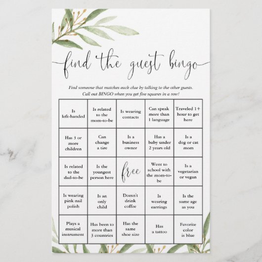 Finden Sie das Gästebingo-lustige Baby-Dusche-Spie (Vorderseite)