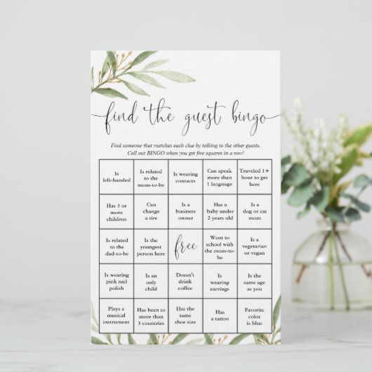 Finden Sie das Gästebingo-lustige Baby-Dusche-Spie (Stehend Vorderseite)