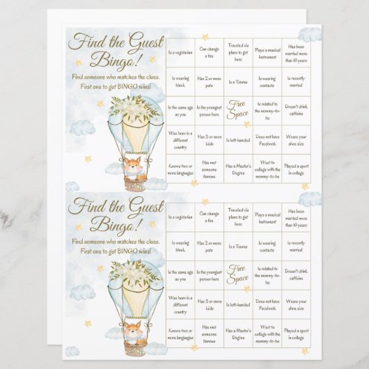 Finden Sie das Guest Bingo Baby Shower Game (Vorne/Hinten)