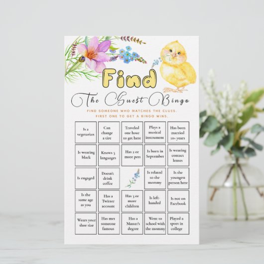 Finden Sie das Guest Bingo Little Chick Baby Showe (Stehend Vorderseite)