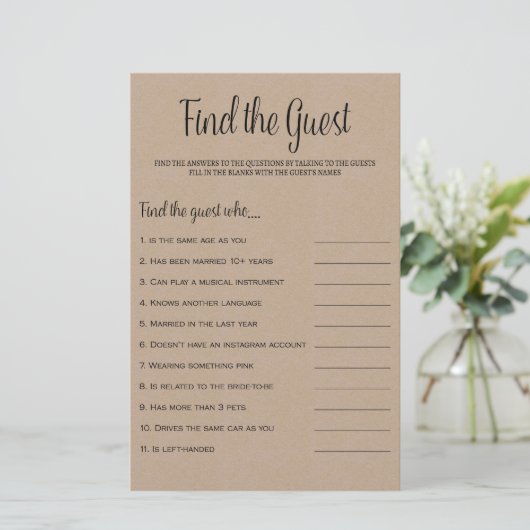 Finden Sie das Rustic Kraft Brautparty Game (Stehend Vorderseite)