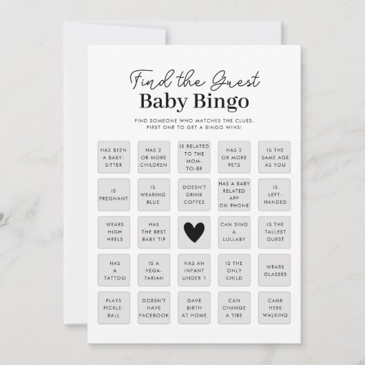 Finden Sie die Baby Shower Bingo Game Card Einladung (Vorderseite)