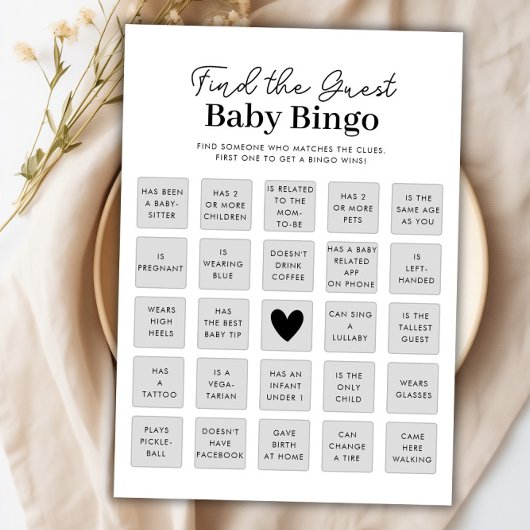 Finden Sie die Baby Shower Bingo Game Card Einladung