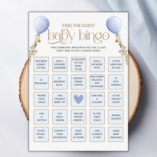Finden Sie die Blue Balloon Baby Shower Game Card Einladung