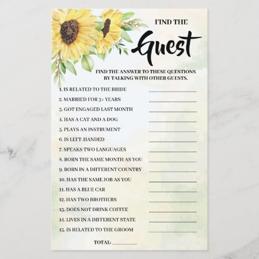 Finden Sie die Game Card des Brautparty Sunflowers Flyer (Vorne)