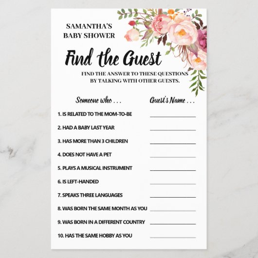 Finden Sie die Gast Baby Dusche zweisprachige Spie Flyer (Vorne)