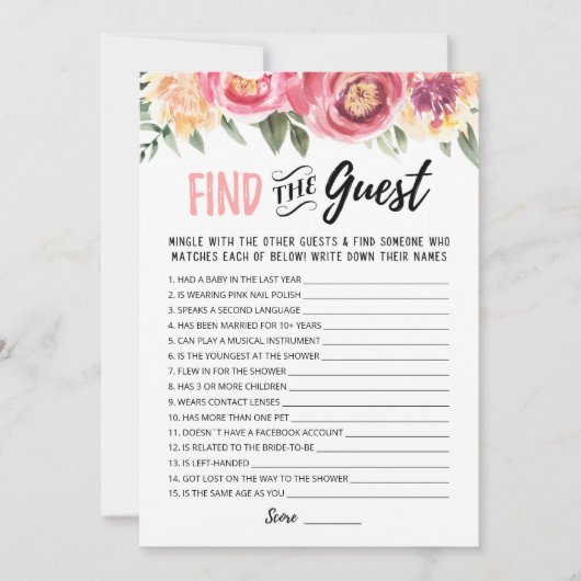 Finden Sie die Gast Brautparty Editable Game Card Einladung (Vorderseite)