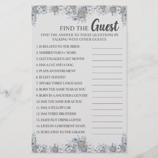 Finden Sie die Gast-Graue-Brautparty-Spielkarte Flyer (Vorne)