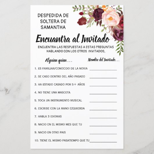 Finden Sie die Gästebuch englisch spanisch Spiel (Rückseite)