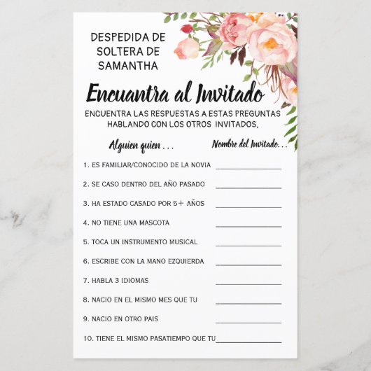 Finden Sie die Gästebuch englisch spanisch Spiel (Rückseite)