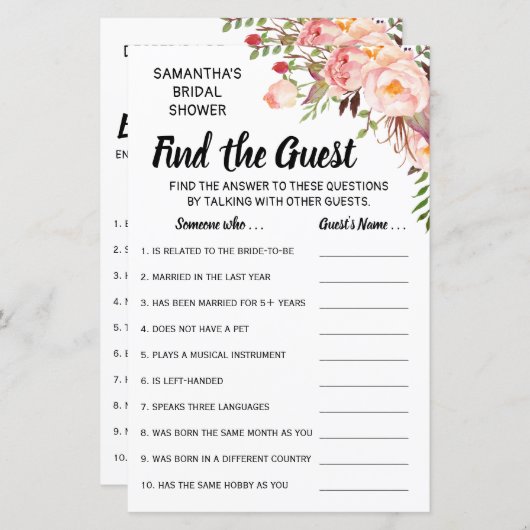 Finden Sie die Gästebuch englisch spanisch Spiel (Vorne/Hinten)