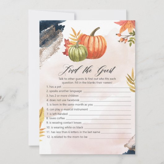 Finden Sie die Gästepumpkin Baby Shower Game Card Einladung (Vorderseite)