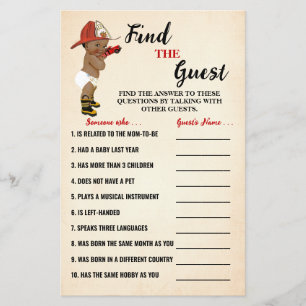 Finden Sie die OM Fireman Baby Shower Game Card Flyer