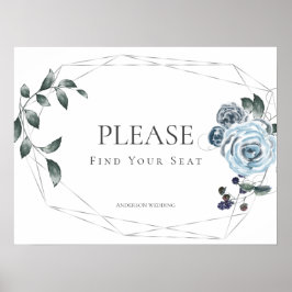 Finden Sie Ihr Sitzplatz 2 Dusty Blue Rose Wedding Poster