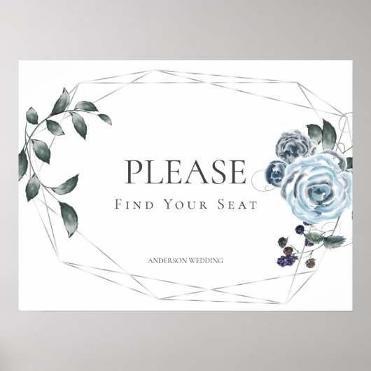 Finden Sie Ihr Sitzplatz 2 Dusty Blue Rose Wedding Poster (Vorne)