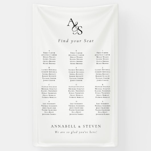 Finden Sie Ihren Platz! Monogramm-Hochzeit Banner (Vertikal)