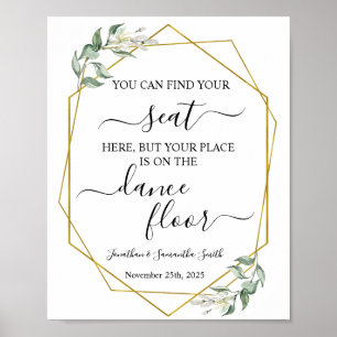 Finden Sie Ihren Sitz Hochzeitsempfang Grün Gold Poster
