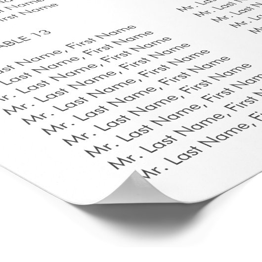 Finden Sie Ihren Sitzplatz einfache Skriptübersich Poster (Ecke)